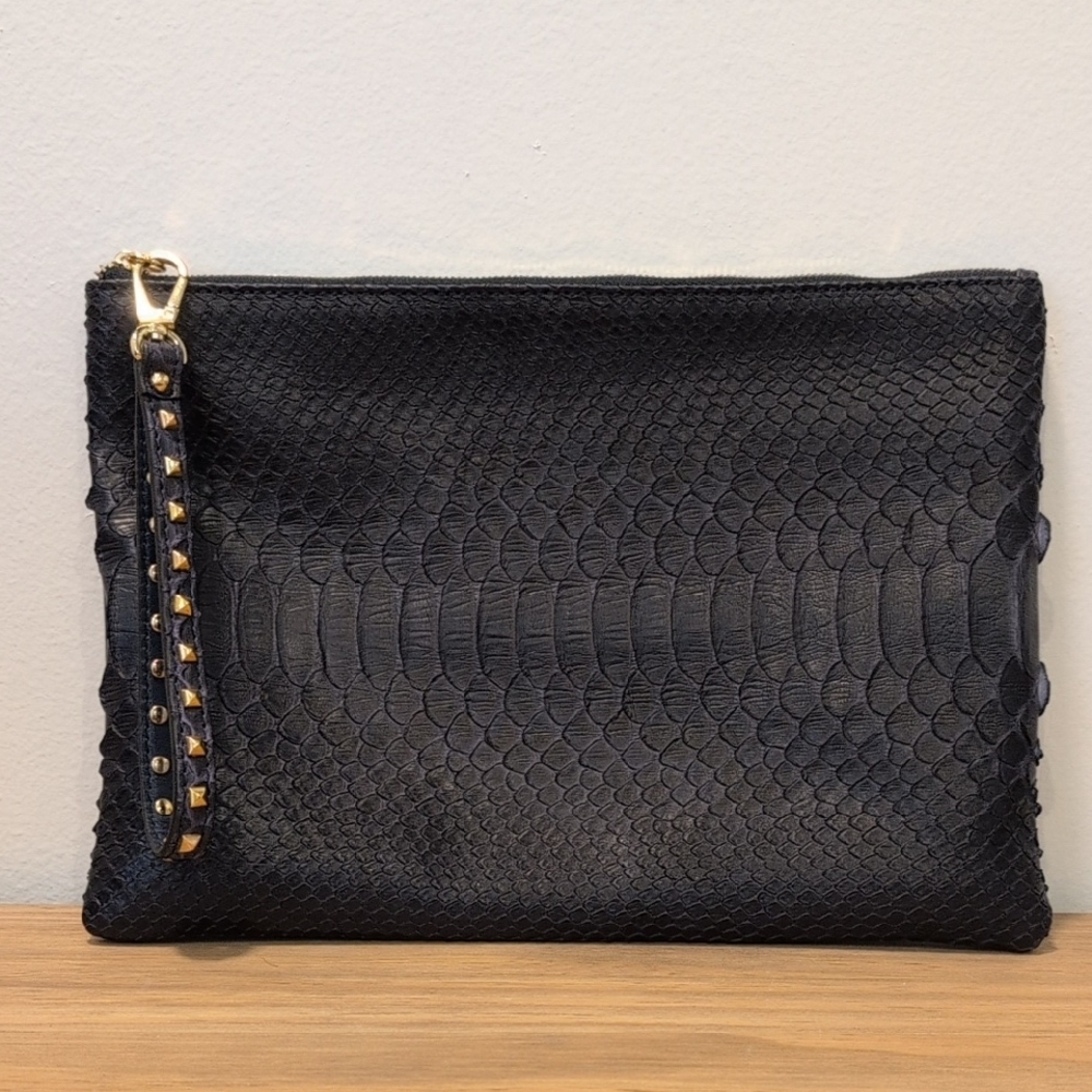 Silvano Biagini Python Bag & Matching Clutch Navy Blue - Picture 3 of 16